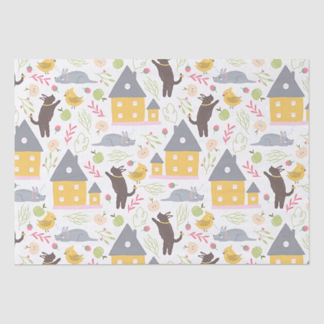 Papier Mousseline Cute Maison Jaune Baby shower aux chiots (Recto)