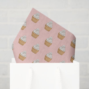 Papier Mousseline Cute Motif Cupcake rose