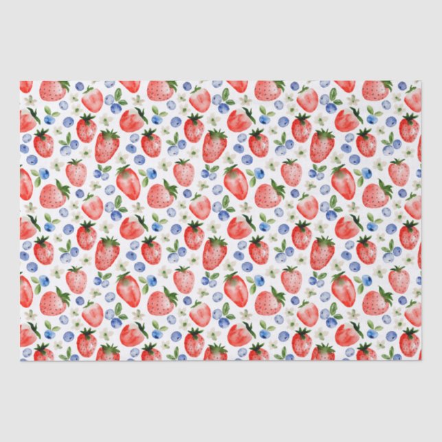 Papier Mousseline Cute Motif de fraise et bleuets (Recto)