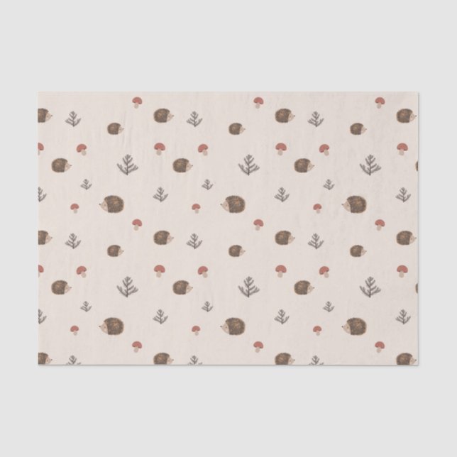 Papier Mousseline Cute Motif forestier de Hérisson et Champignons (Recto)
