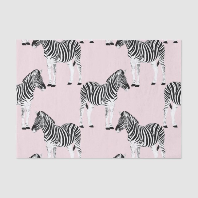 Papier Mousseline Cute Noir Blanc Zèbre Animal Rose Design (Recto)