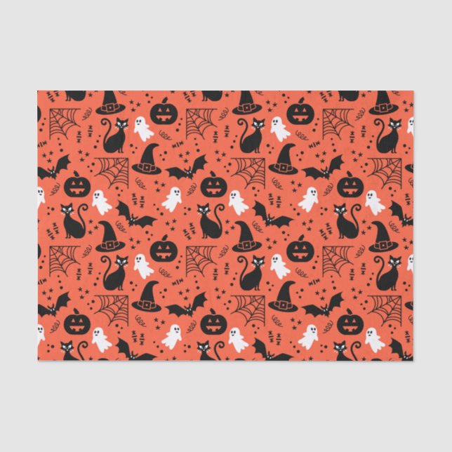 Papier Mousseline Cute Orange Citrouille Ghost Motif Halloween (Recto)