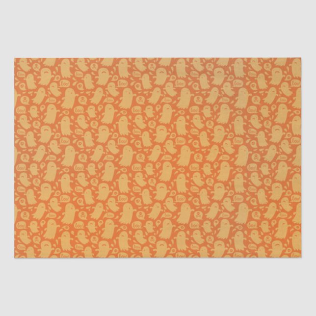 Papier Mousseline Cute Orange Ghosts Halloween (Recto)