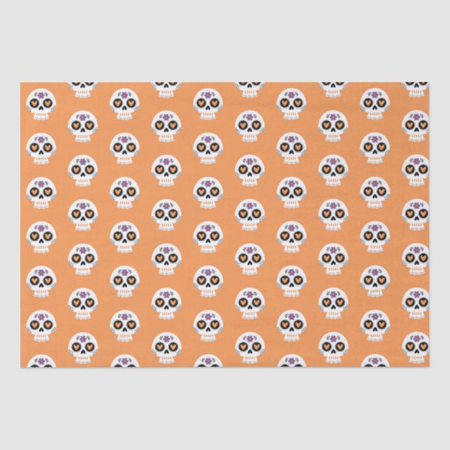 Papier Mousseline Cute orange Halloween Crâne à sucre (Recto)