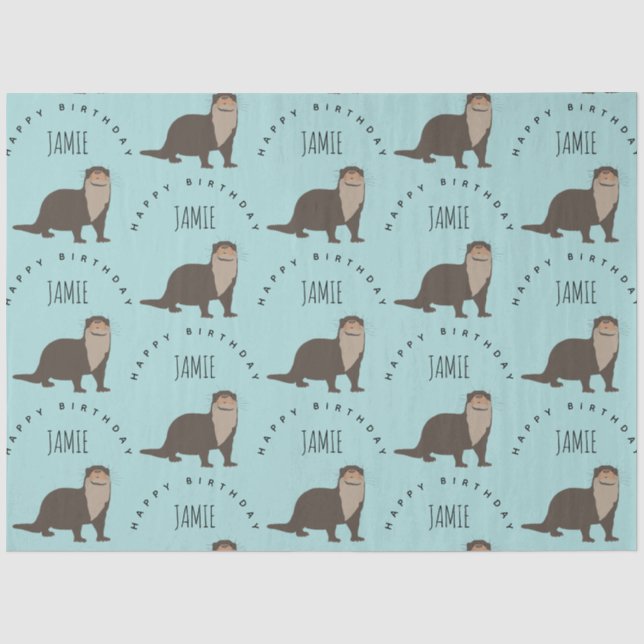 Papier Mousseline Cute Otter Motif Nom personnalisé Anniversaire (Recto)