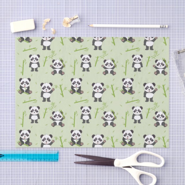 Papier Mousseline Cute Panda Bear Bamboo Kawaii Animals Pattern (Artisanat)