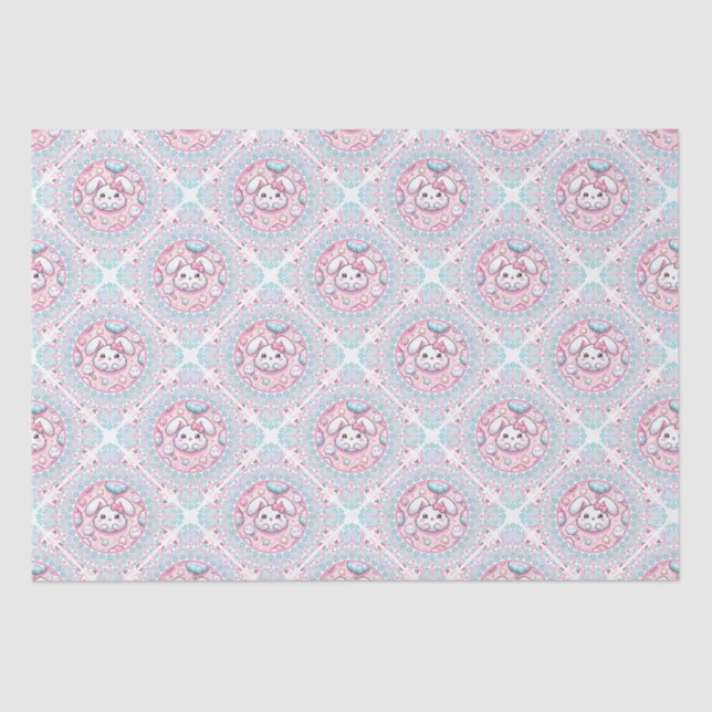 Papier Mousseline Cute Pastel Kawaii Bunny Dot Mandala Diamond Tile (Recto)