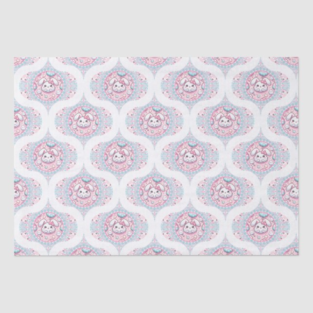 Papier Mousseline Cute Pastel Kawaii Bunny Dot Mandala Retro Ogee (Recto)