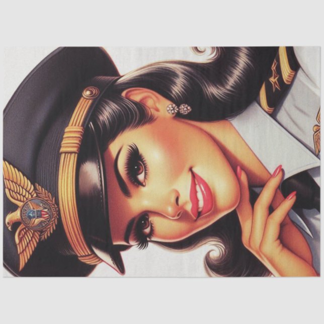 Papier Mousseline Cute Pilote Militaire Pin-up (Recto)