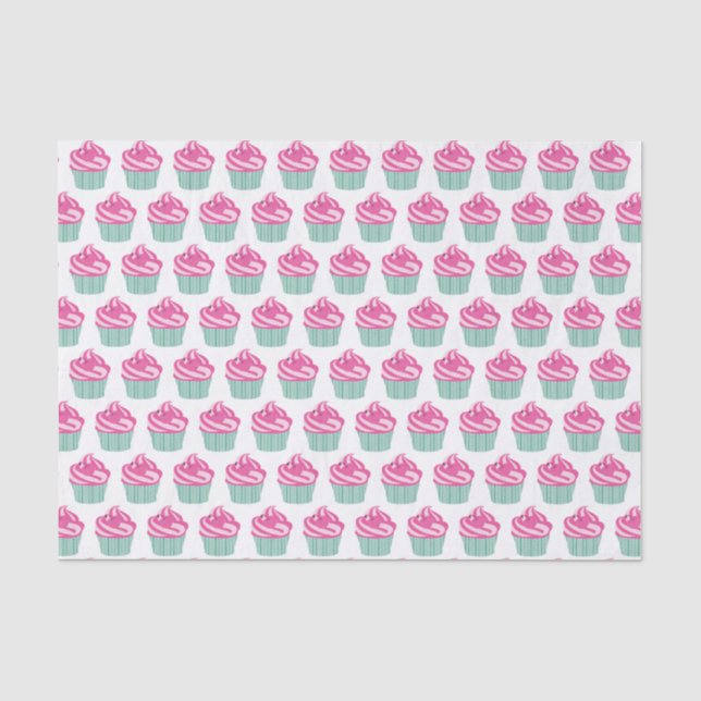 Papier Mousseline Cute Pink Cupcakes Pattern Pastel Pink (Recto)