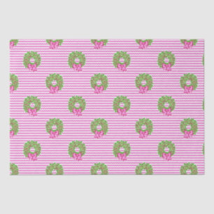 Papier Mousseline Cute Preppy Noël rose et vert Chevron Wreaths