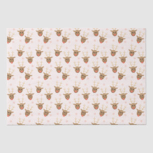 Papier Mousseline Cute Reindeer Motif Snowflakes Orange