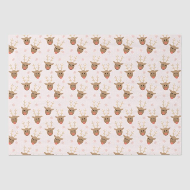 Papier Mousseline Cute Reindeer Motif Snowflakes Orange (Recto)