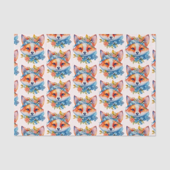 Papier Mousseline Cute Renard orange avec Couronne florale (Recto)