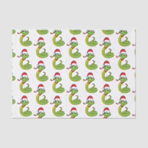 Papier Mousseline Cute serpent vert avec chapeau santa dessin animé