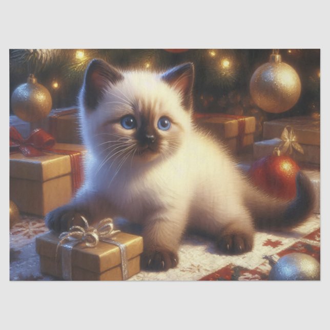 Papier Mousseline Cute Siamese Kitten Découpage de Noël (Recto)