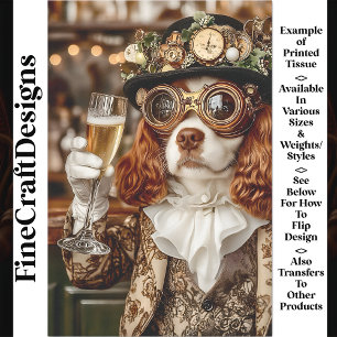 Papier Mousseline Cute Steampunk Spaniel Dog Toasting BG4 Découpage