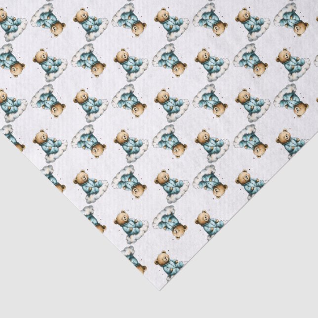 Papier Mousseline Cute Teddy Bear on a Fluffy Cloud Blue PJs (Détail)