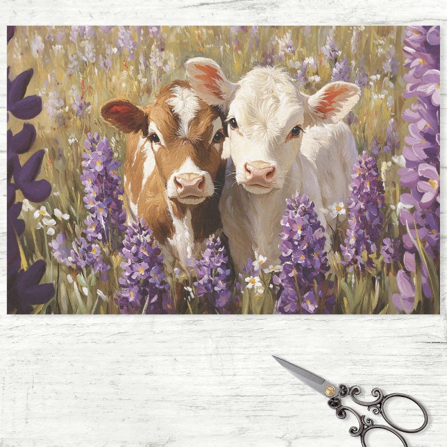 Papier Mousseline Cute Vache Laitière Calves Lupine Fleurs Lupine Dé (Créateur téléchargé)