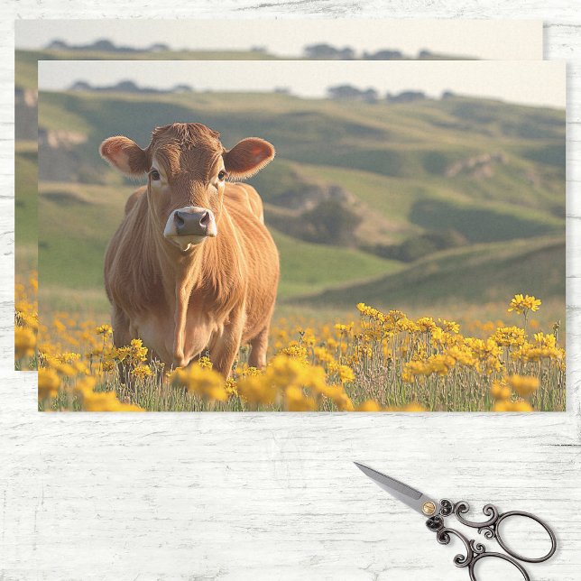 Papier Mousseline Cute Vache Laitière Jaune Fleur sauvage Découpage (Créateur téléchargé)