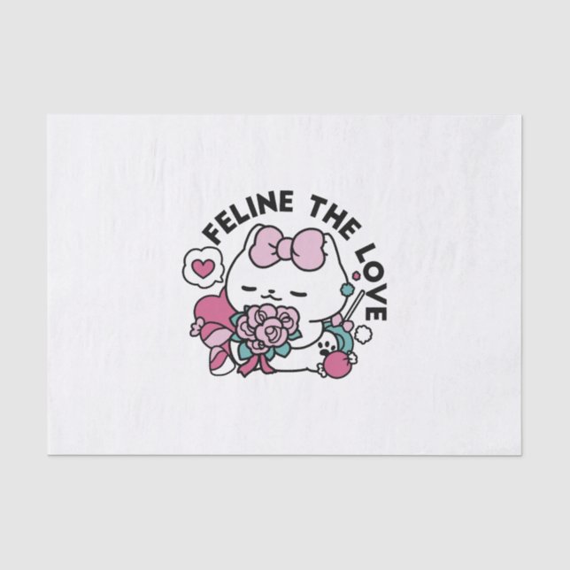 Papier Mousseline Cute Valentine's Cat Design - Feline the Love (Recto)