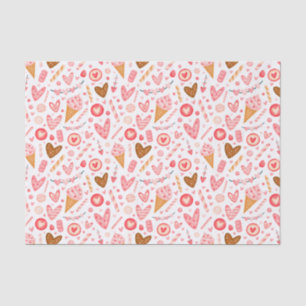 Papier Mousseline Cute Valentine's Day Hearts, Candy and Ice Cream
