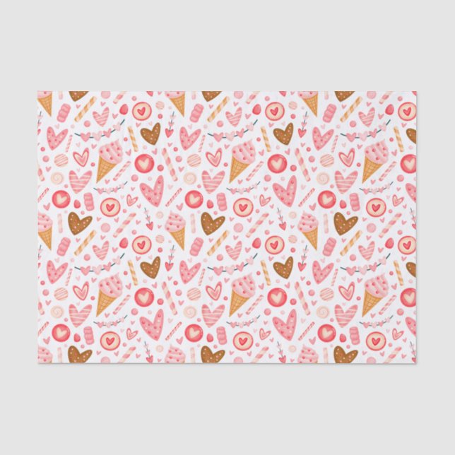 Papier Mousseline Cute Valentine's Day Hearts, Candy and Ice Cream (Recto)