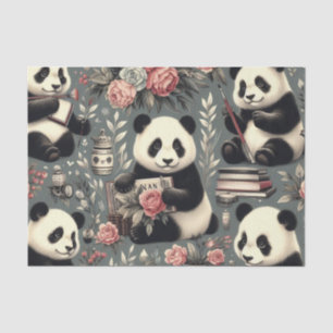 Papier Mousseline Cute Vintage Panda Floral