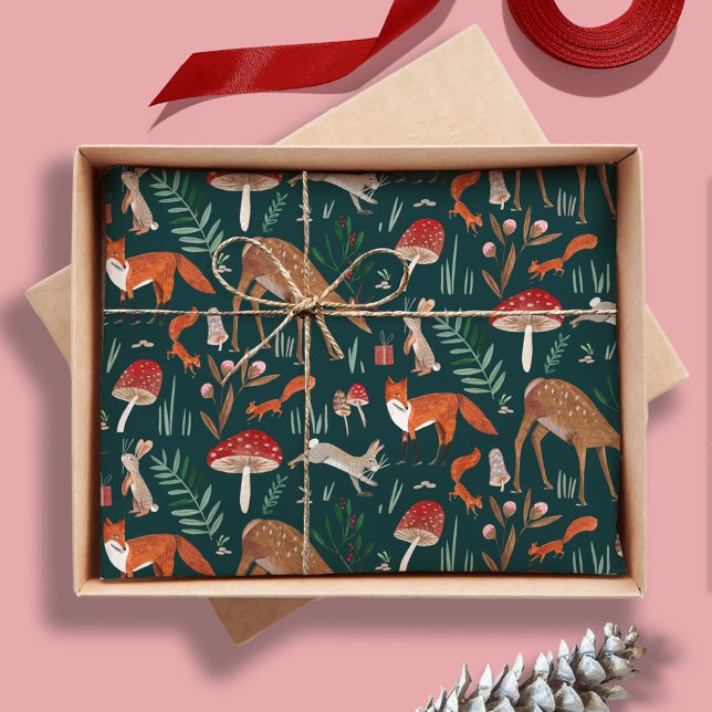 Papier Mousseline Cute Woodland Animaux Green Christmas Forest (Cute Woodland Animals Green Christmas Forest Tissue Paper)
