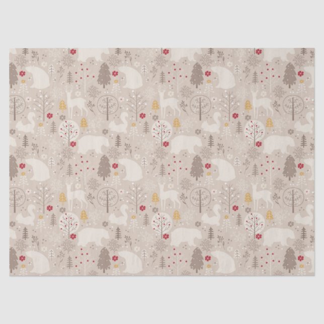 Papier Mousseline Cute Woodland Animaux Nordic Motif Noël (Recto)