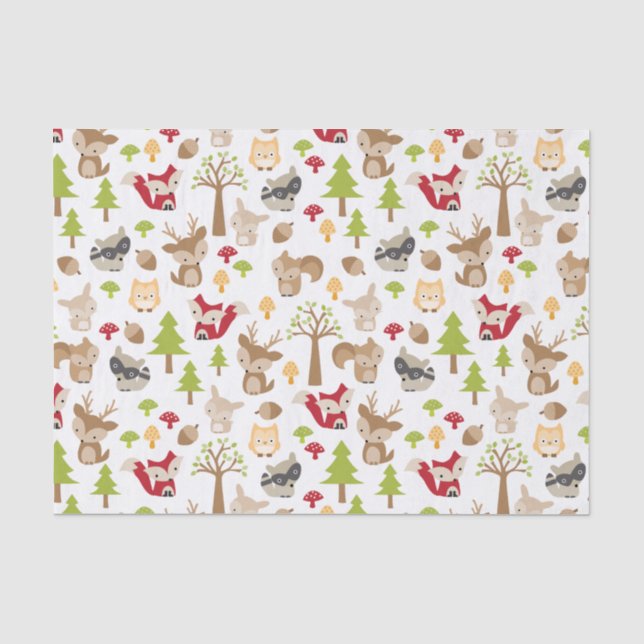 Papier Mousseline Cute Woodland Animaux Tissu Papier (Recto)