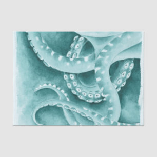 Papier Mousseline Cyan Green tentacules monochrome