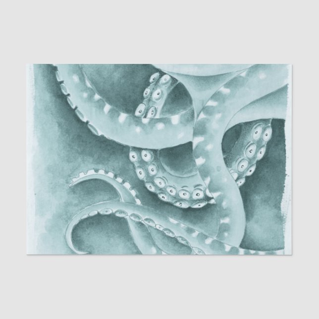 Papier Mousseline Cyan Green tentacules monochrome (Recto)