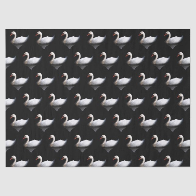 Papier Mousseline Cygne blanc sur noir (Recto)