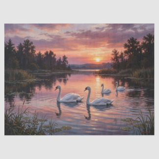 Papier Mousseline Cygnes Élégants au Coucher du Soleil
