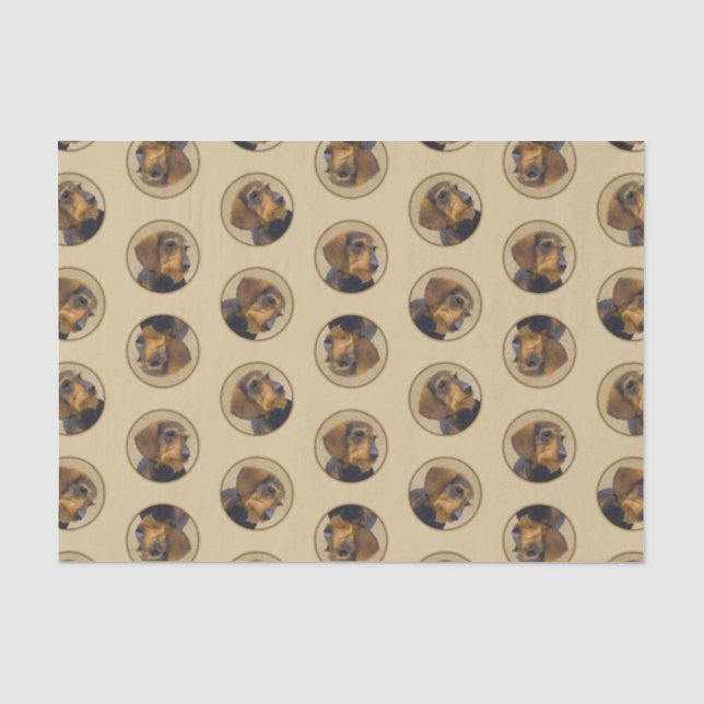Papier Mousseline Dachshund Peinture Fil cheveux noir & Tan Dog Art (Recto)