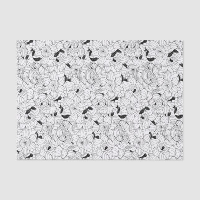 Papier Mousseline Daffodiques motif floral printanier (Recto)