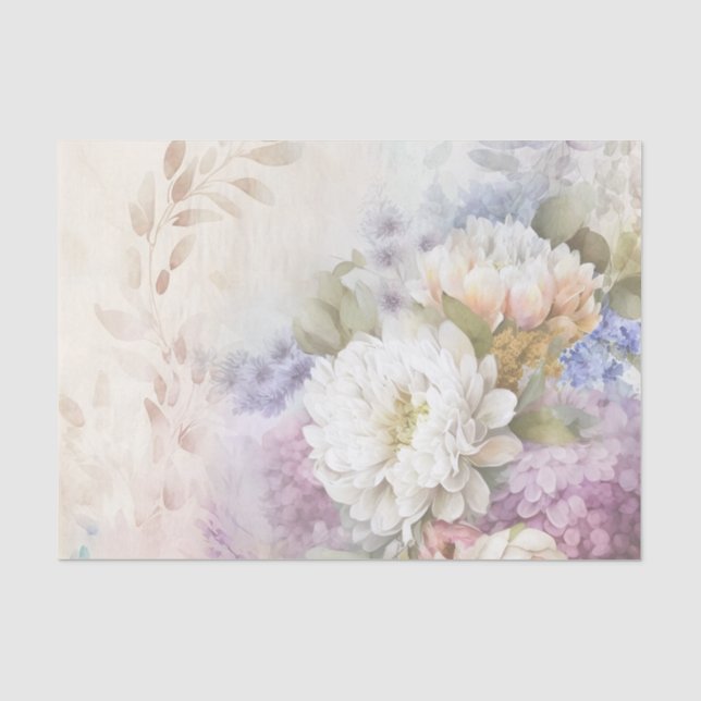 Papier Mousseline Dahlia blanc aux accents violets et bleus (Recto)