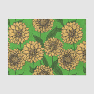 Papier Mousseline Dahlias en jaune et vert