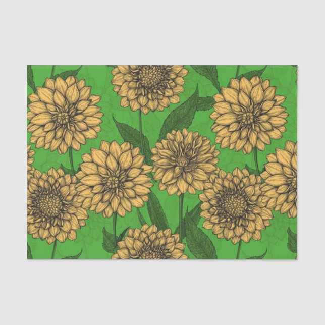 Papier Mousseline Dahlias en jaune et vert (Recto)