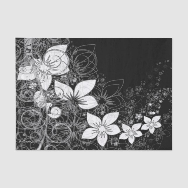 Papier Mousseline Dainty Floral Scroll sur noir (Recto)