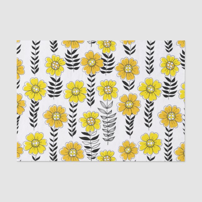 Papier Mousseline Daisy dooda en jaune et noir (Recto)