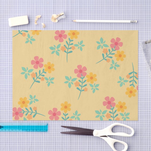 Papier Mousseline Daisy Retro Bouquet Motif en Jaune (Artisanat)