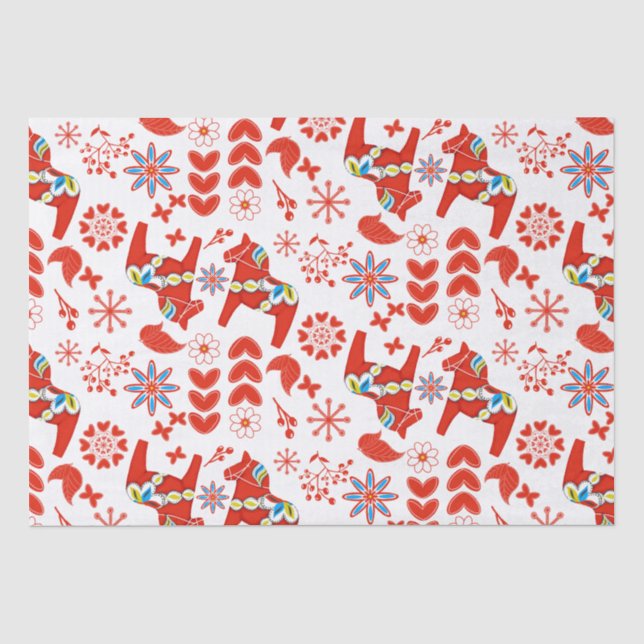 Papier Mousseline Dala d'art populaire suédois Cheval Rouge motif fl (Recto)