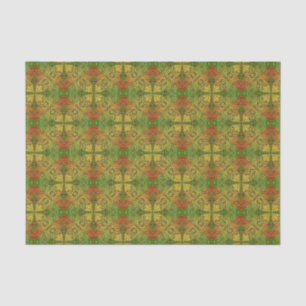 Papier Mousseline Damas bohème en vert jaune orange