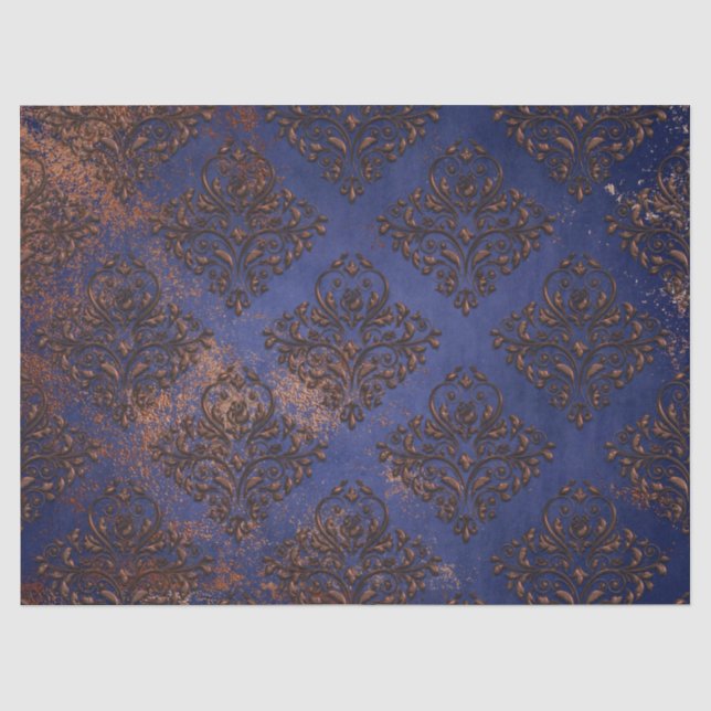 Papier Mousseline Damas de cuivre sur la page de découpage bleu viol (Recto)