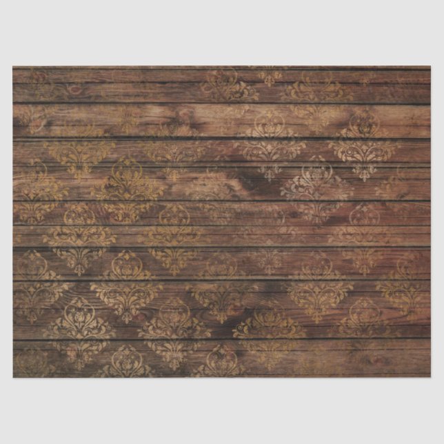 Papier Mousseline Damas d'or sur la découpage Brown du bois (Recto)