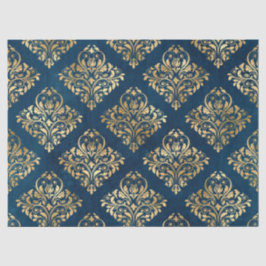 Papier Mousseline Damas d'or sur le découpage bleu