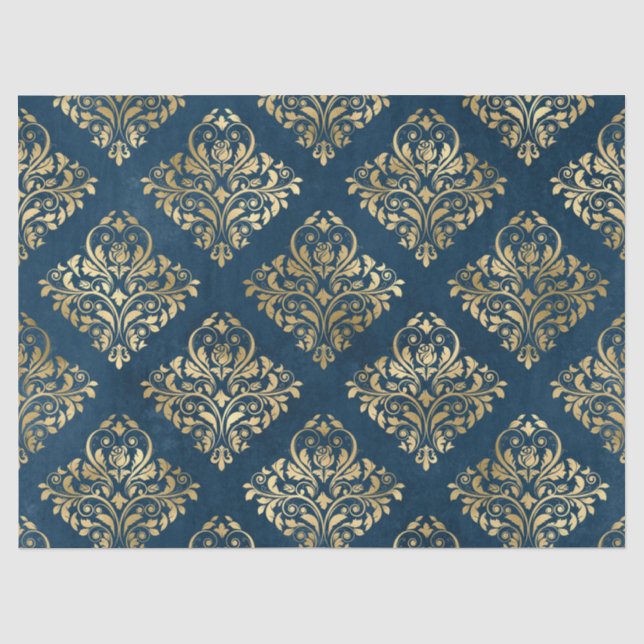 Papier Mousseline Damas d'or sur le découpage bleu (Recto)