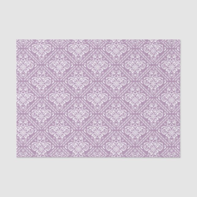 Papier Mousseline Damas florales blanches & Plum violet Arrière - pl (Recto)
